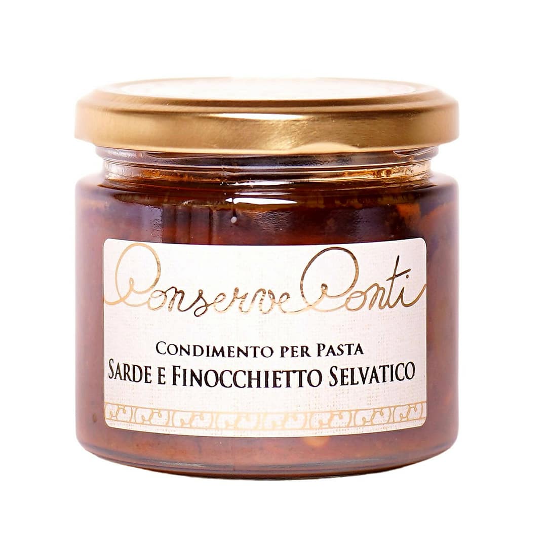 Condimento per pasta con sarde e finocchietto selvatico in olio extravergine d’oliva - Vaso da ml. 212 - produzione artigianale Conserve Conti