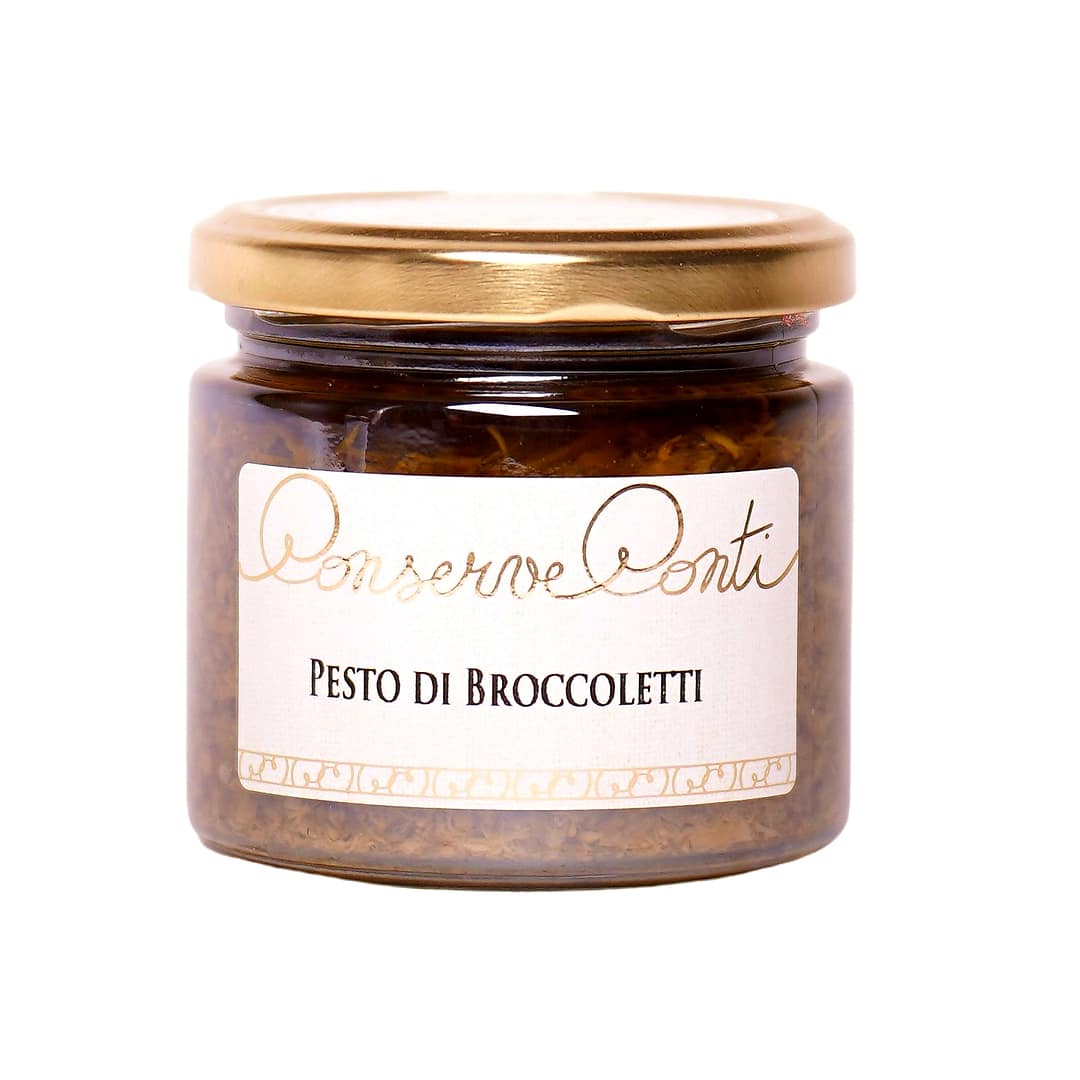 Pesto di broccoletti in olio extravergine d'oliva - Vaso da ml. 212 - produzione artigianale siciliana Conserve Conti