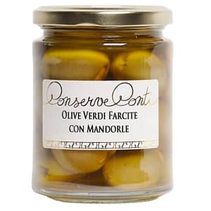 Olive verdi farcite con Mandorle in olio extravergine d'oliva - Vaso da ml. 314 - produzione artigianale Conserve Conti