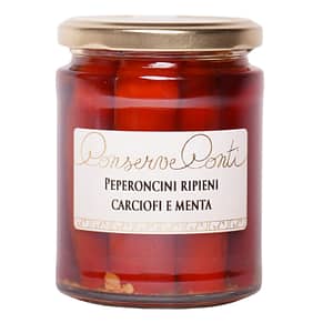 Peperoncini ripieni di carciofi e menta in olio extravergine d'oliva - Vaso da ml. 314 - produzione artigianale siciliana Conserve Conti