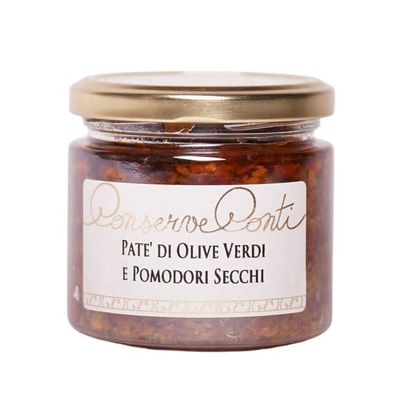Patè di olive verdi e pomodori secchi in olio extravergine d'oliva - Vaso da ml. 212 - produzione artigianale siciliana Conserve Conti