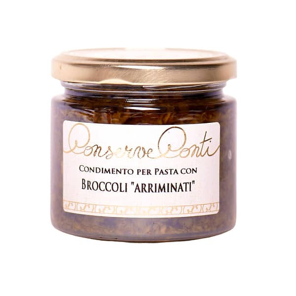 Condimento per pasta con Broccoli "Arriminati" in Olio Extravergine d'Oliva - Vaso da ml. 212 - ricetta tipica siciliana con broccoli, cipolle, uvetta, pinoli, ed acciughe produzione artigianale Conserve Conti