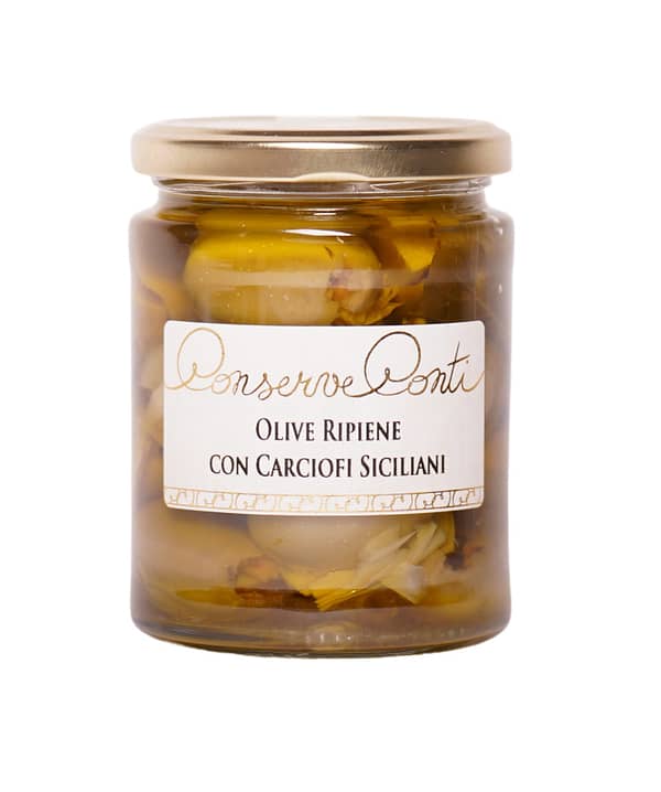 Olive Ripiene con Carciofi siciliani in olio extravergine d'oliva - Vaso da ml. 314 - produzione artigianale Conserve Conti