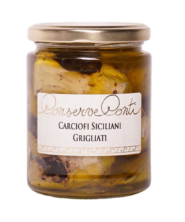 Carciofi siciliani grigliati in olio extravergine d'oliva Vaso da ml. 314 produzione artigianale Conserve Conti