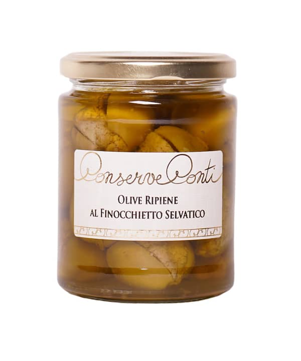 Olive ripiene al Finocchietto selvatico di Sicilia in olio extravergine d'oliva - vaso da ml. 314 - produzione artigianale Conserve Conti