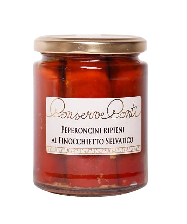 Peperoncini ripieni al finocchietto selvatico in olio extravergine d'oliva - Vaso da ml. 314 - produzione artigianale Conserve Conti