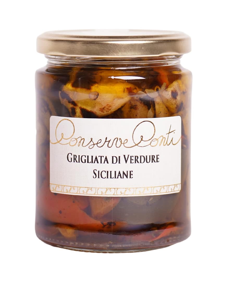 Grigliata di verdure siciliane in olio extravergine d'oliva - Vaso da ml. 314 - produzione artigianale Conserve Conti