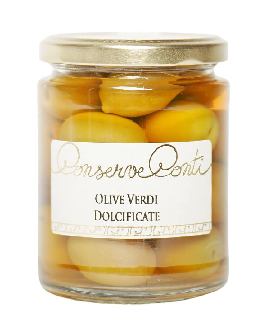 Olive verdi dolcificate in salamoia - Vaso da ml. 314 - produzione artigianale Conserve Conti