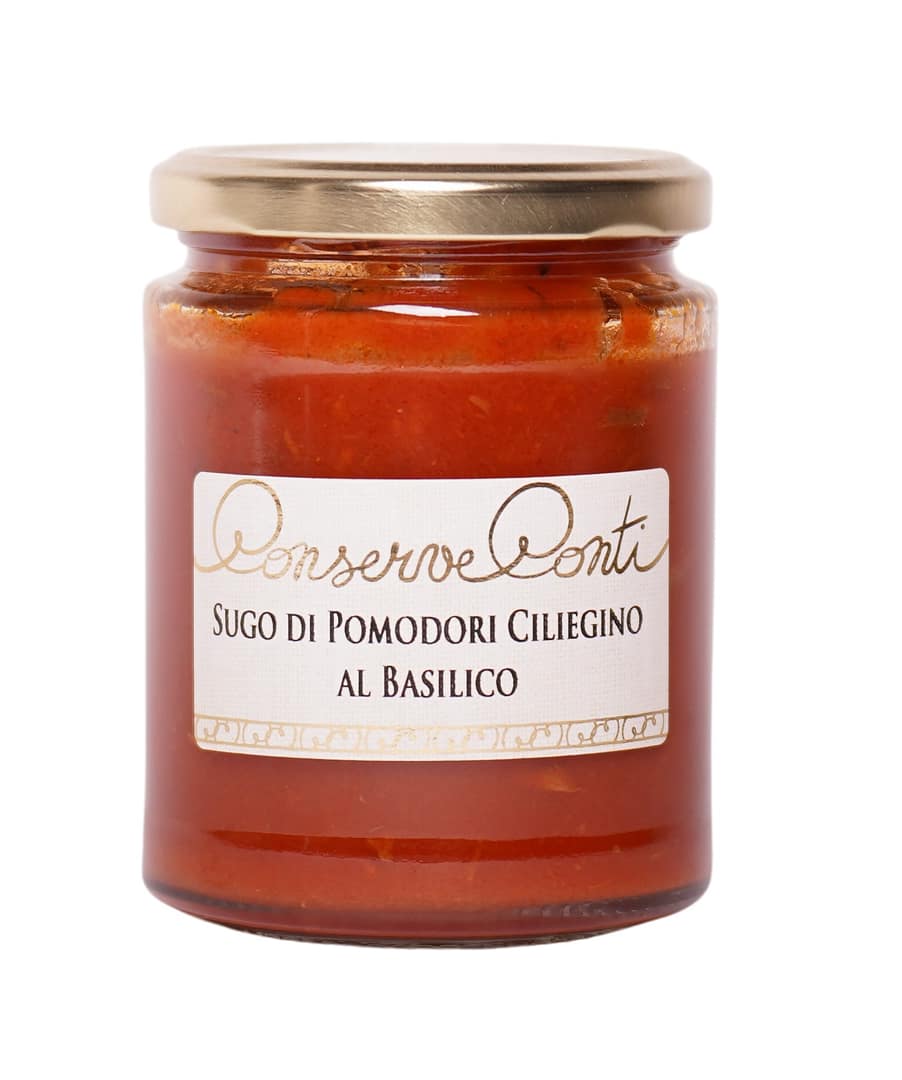 Sugo di pomodori ciliegino al basilico con olio extravergine d'oliva - Vaso da ml. 314 - produzione artigianale Conserve Conti